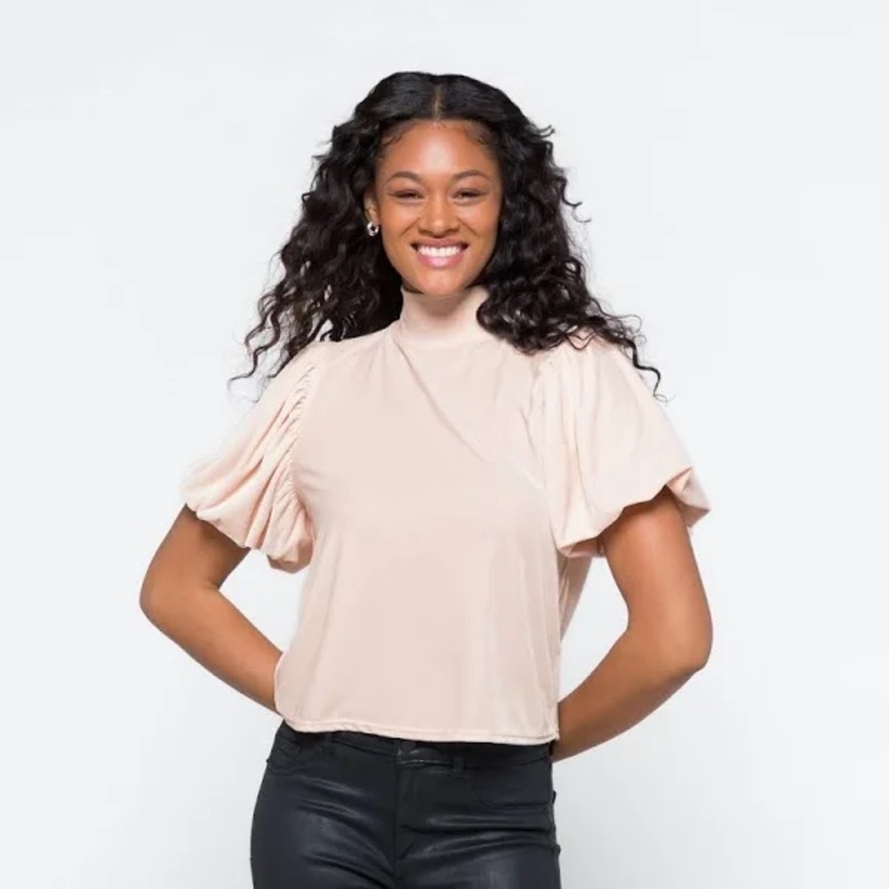 Free People Claudia Puff Sleeve Velvet Top XS